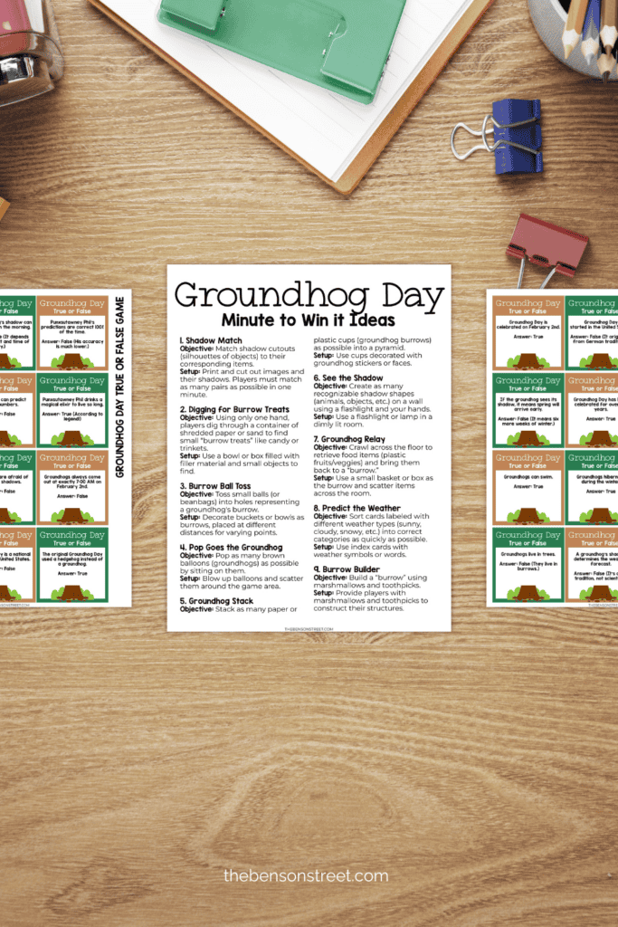 Groundhog Day Minute to win it ideas and true or false questions