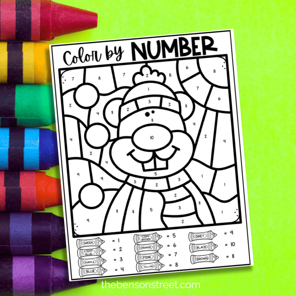 Groundhog day color by number sets free printable set