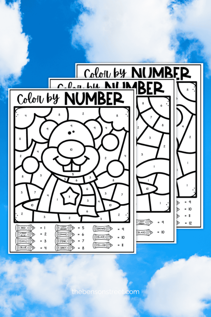 Happy Groundhog Day Color by Numbers printable set