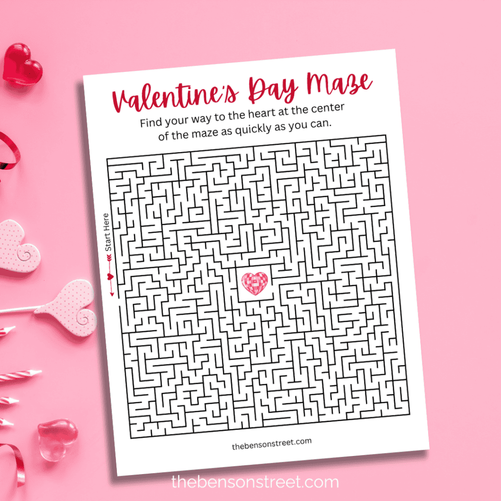 Harder Free Printable Valentine's Day Maze puzzle
