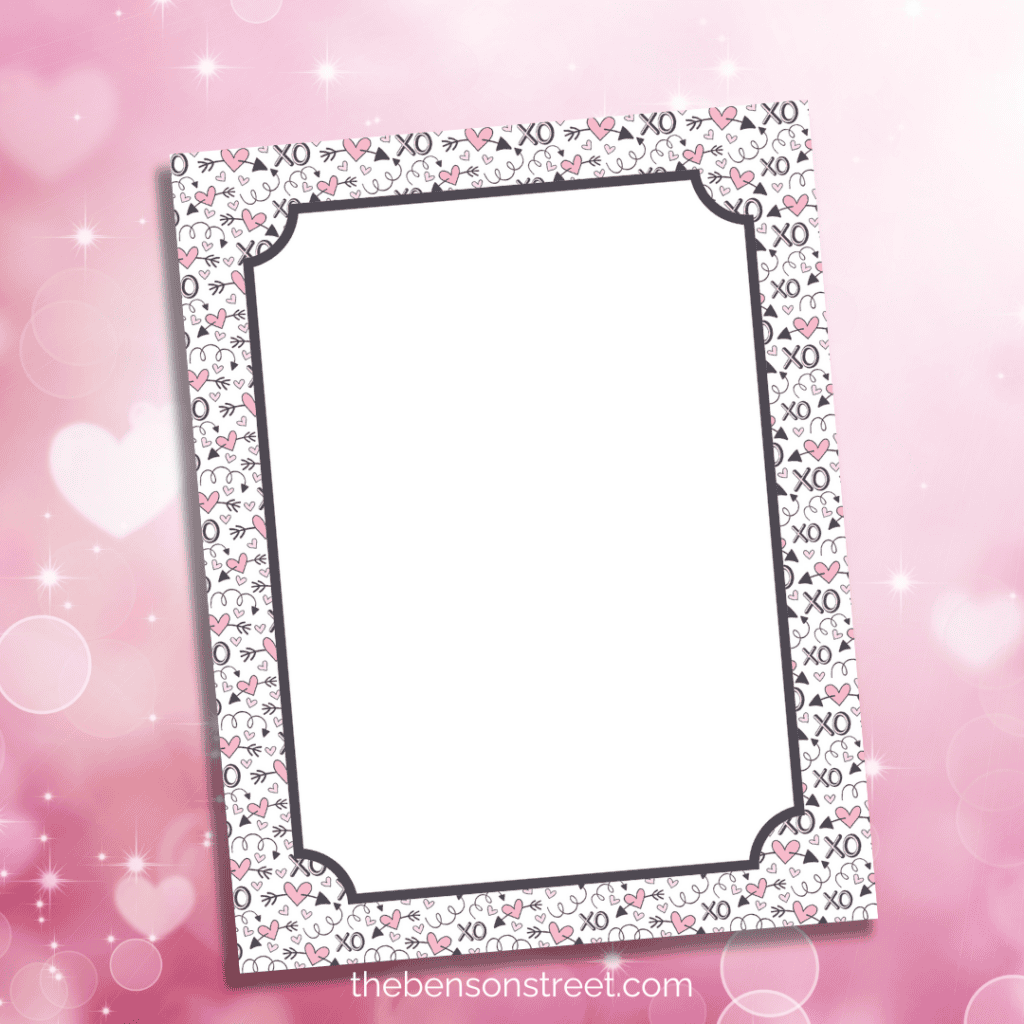 Heart Arrows and XO Valentine's Day Paper Border Free Printable