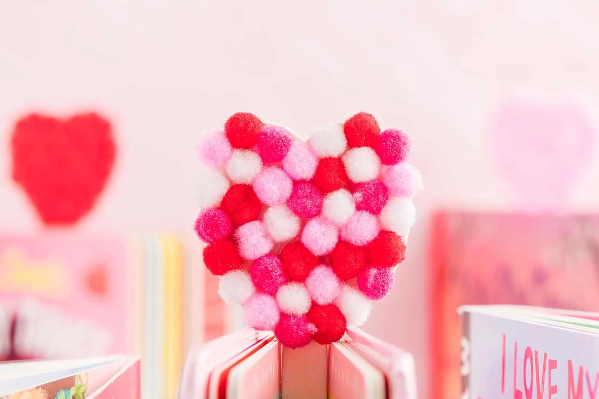 Heart-Shaped Pom Pom Bookmark Craft