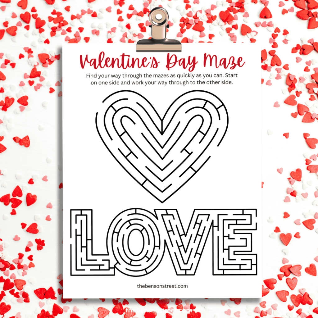 Heart and Love Valentines Day Mazes
