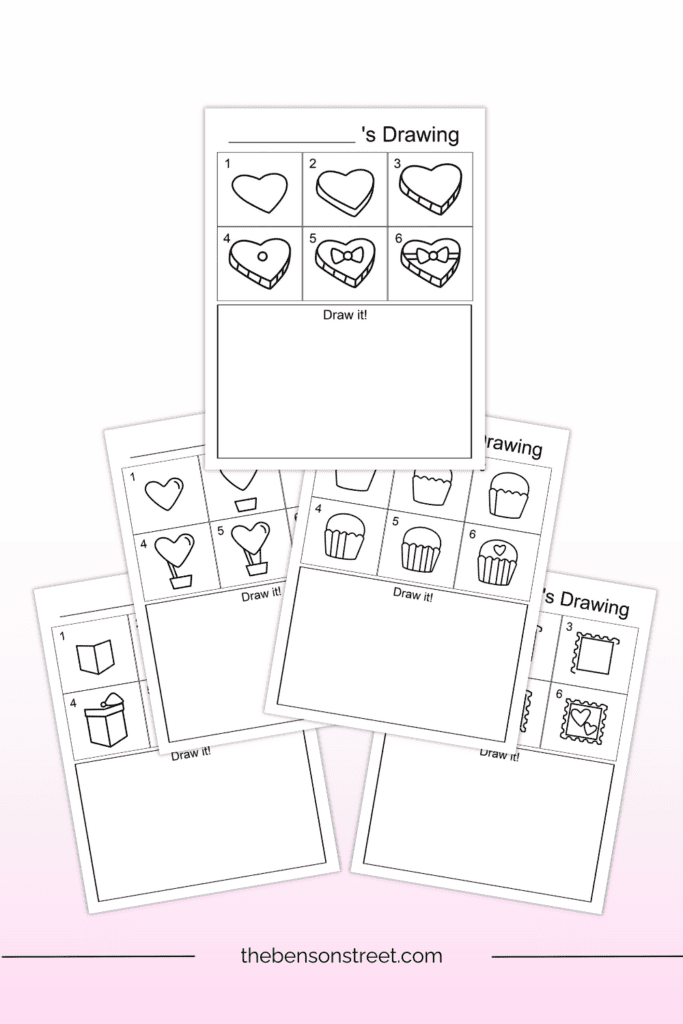 How to draw Valentine Doodles with guided drawing tutorials free printables