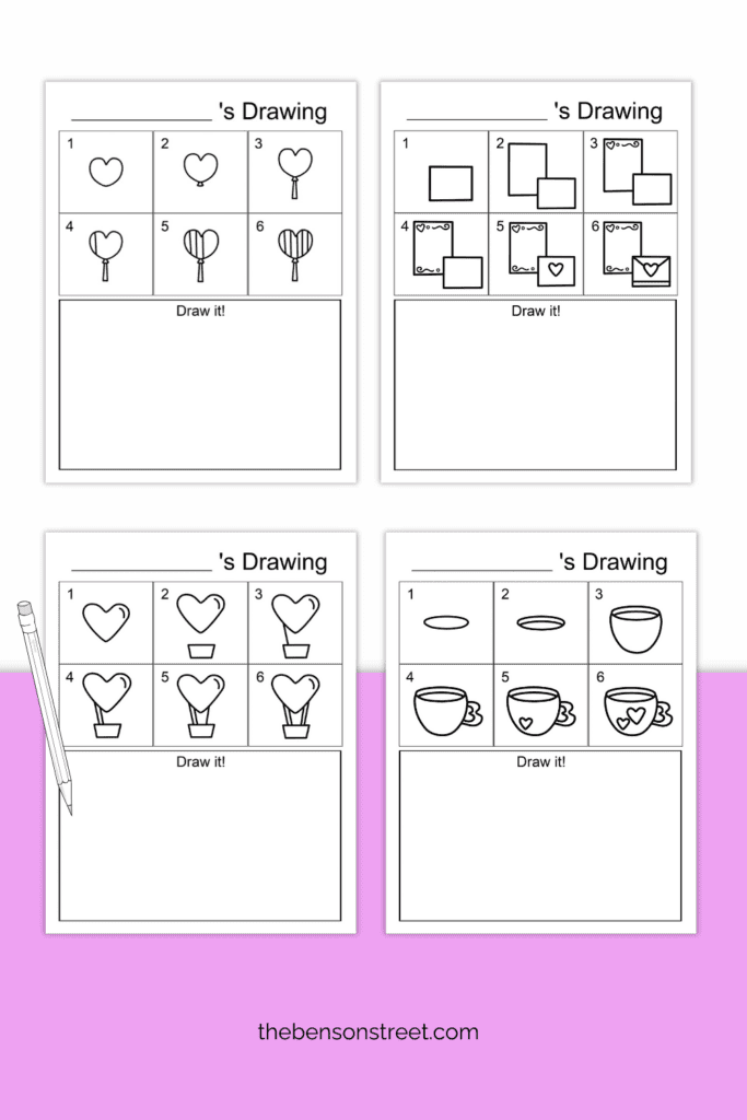How to draw Valentine doodles with directed drawings and free printable instructions