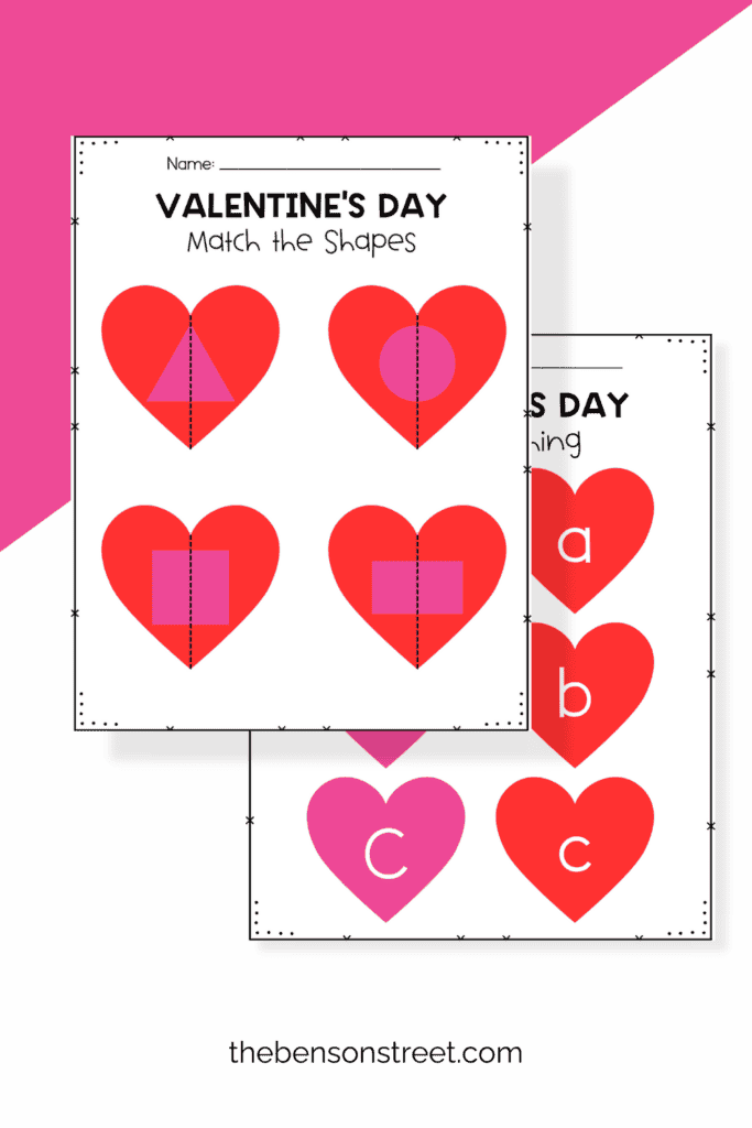 Preschool Valentine's Day Pack free printable matching shapes and letters pages