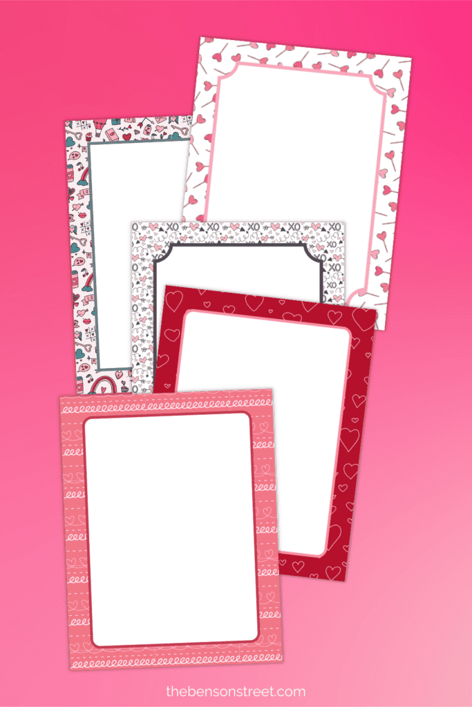 Pretty Printable Blank Valentine Border Papers templates