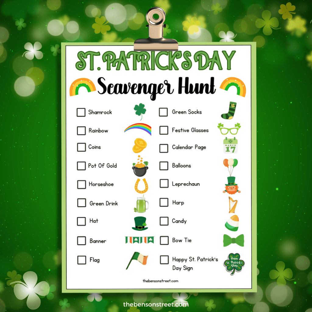 Quick and easy St. Patrick's Day Scavenger Hunt Printable List