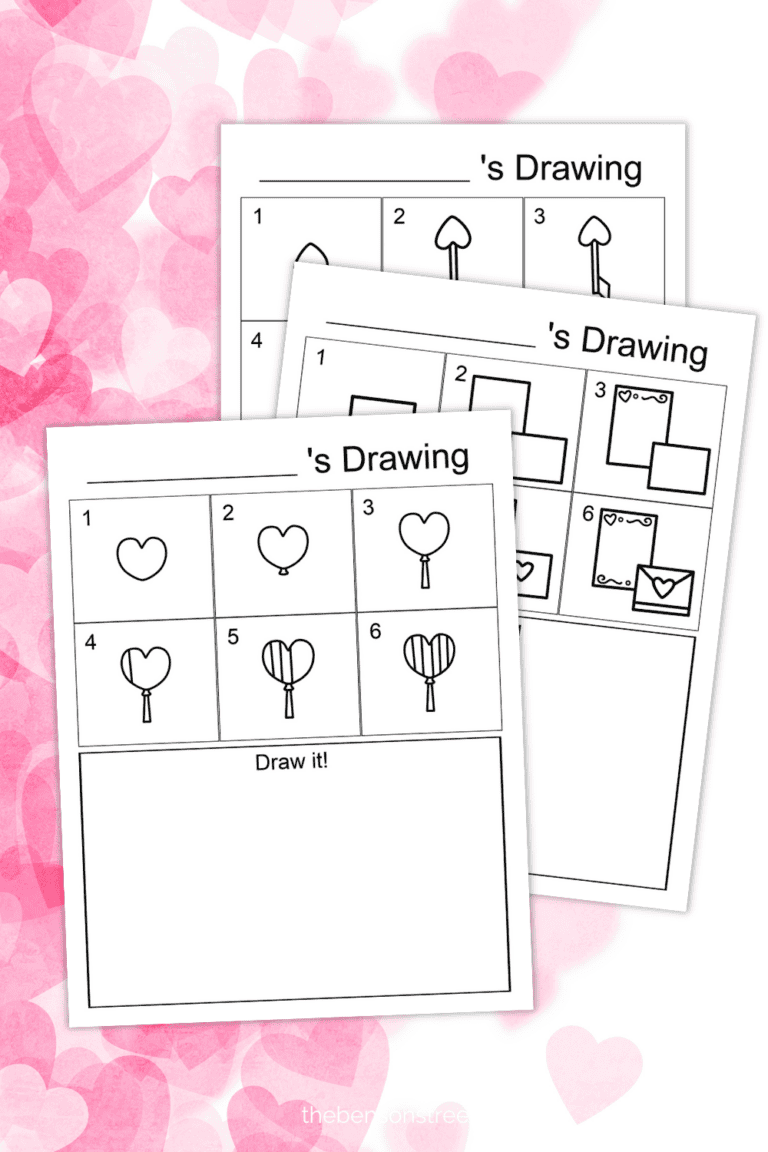 Simple Valentine's Day Drawing tutorials with free printable pages
