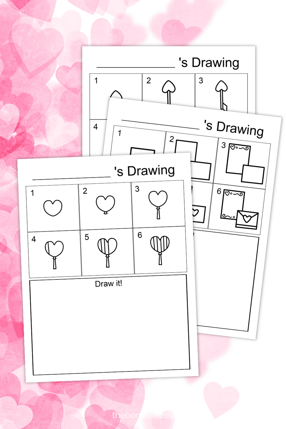 Simple Valentine's Day Drawing tutorials with free printable pages