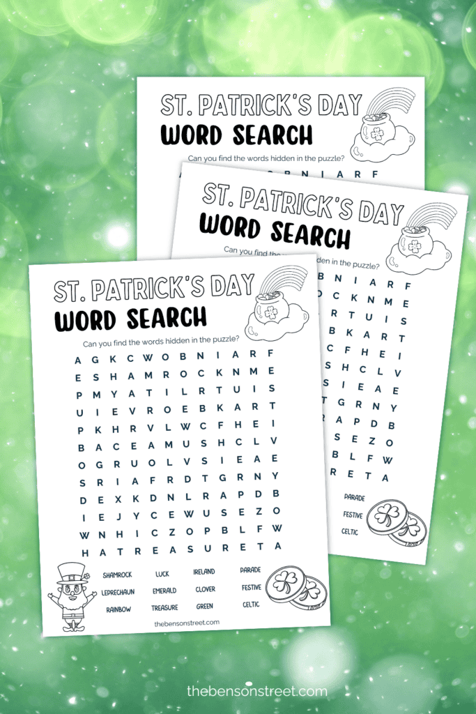 Simple to use and fun for celebrating on March 17th with a coloring word search activity