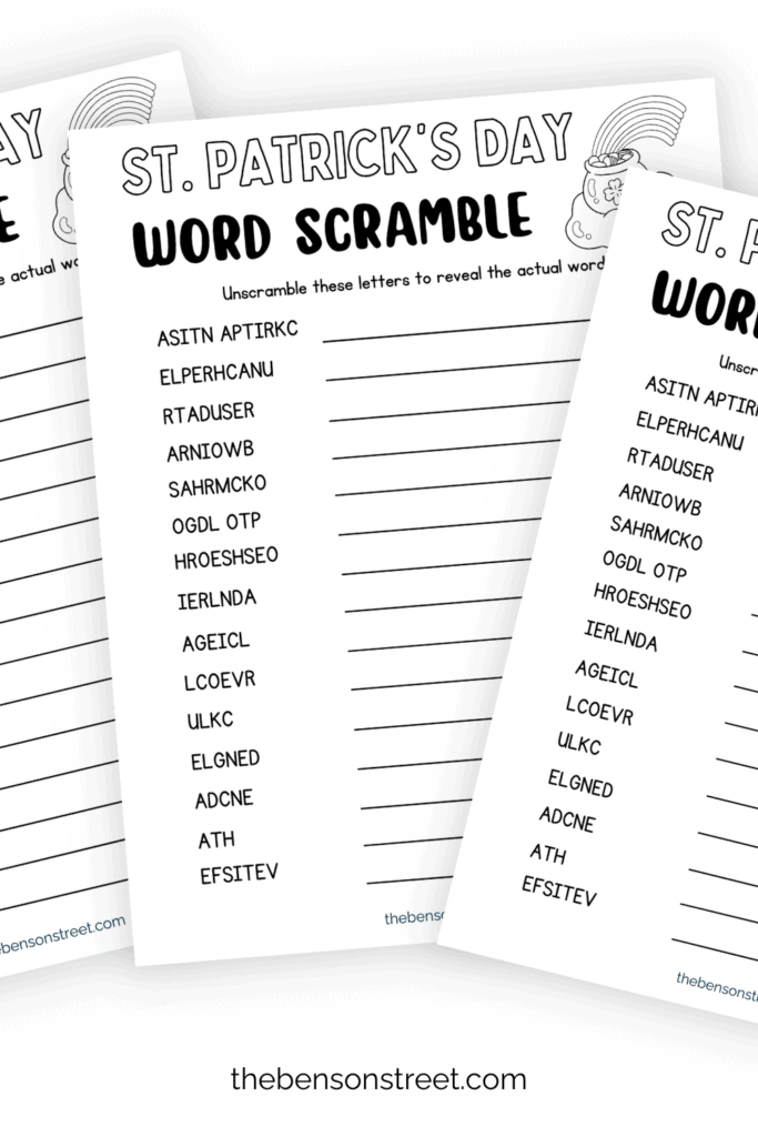 St. Patrick's Day Word Scramble coloring Page