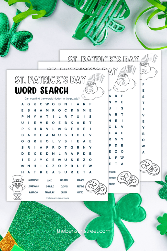 St. Patrick's Themed Word Search with Coloring digital download