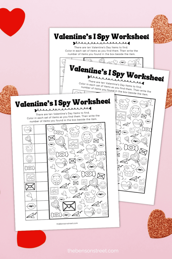Stress Free Valentine Activity for kids. Valentine's Day I Spy Worksheet