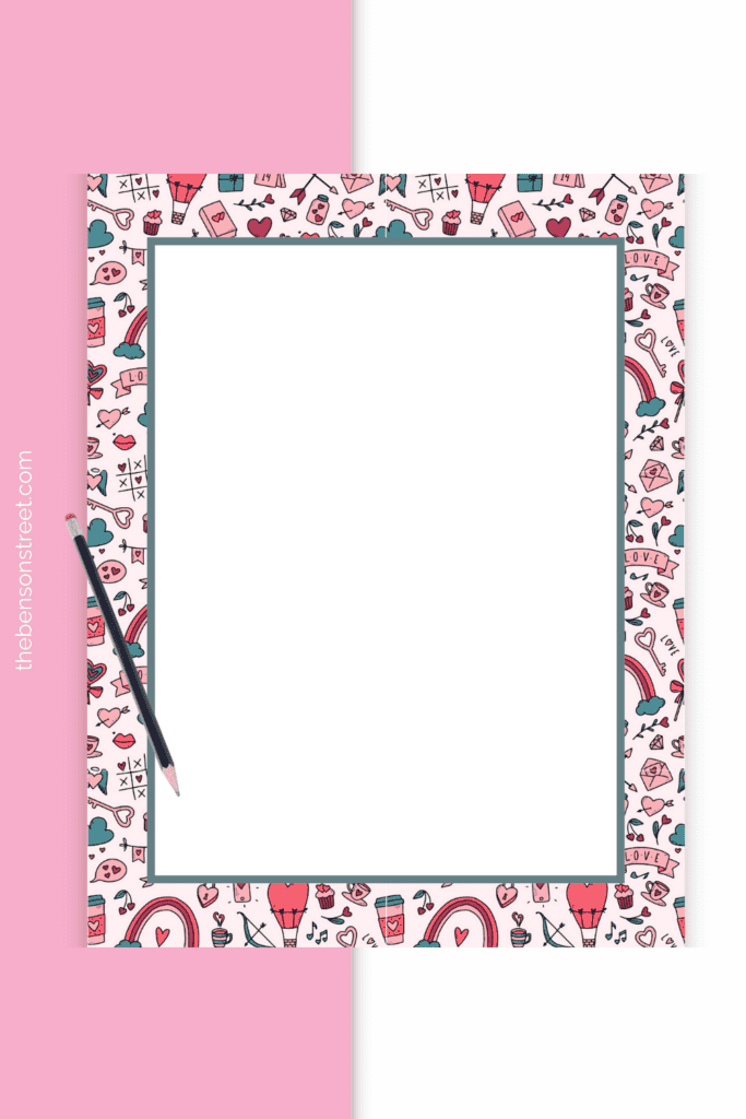 Sweet and simple Valentine Themed paper border with blank white center
