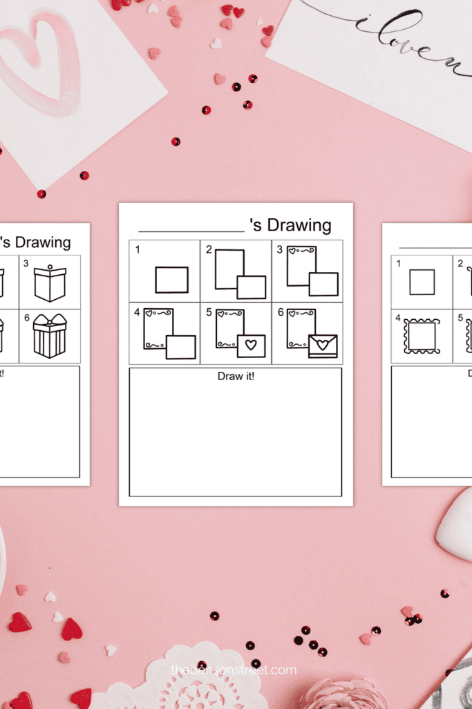 Three Examples of Valentines' Day Directed Drawing Pages for kids
