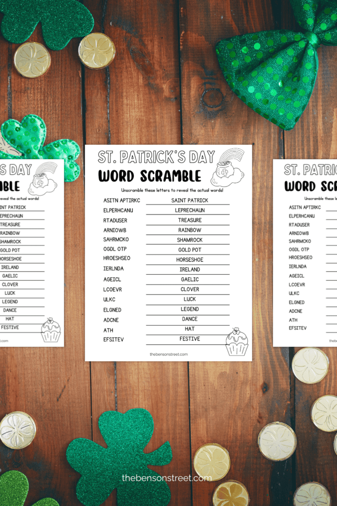 Unscramble themed words for St. Patrick's Day with a free printable