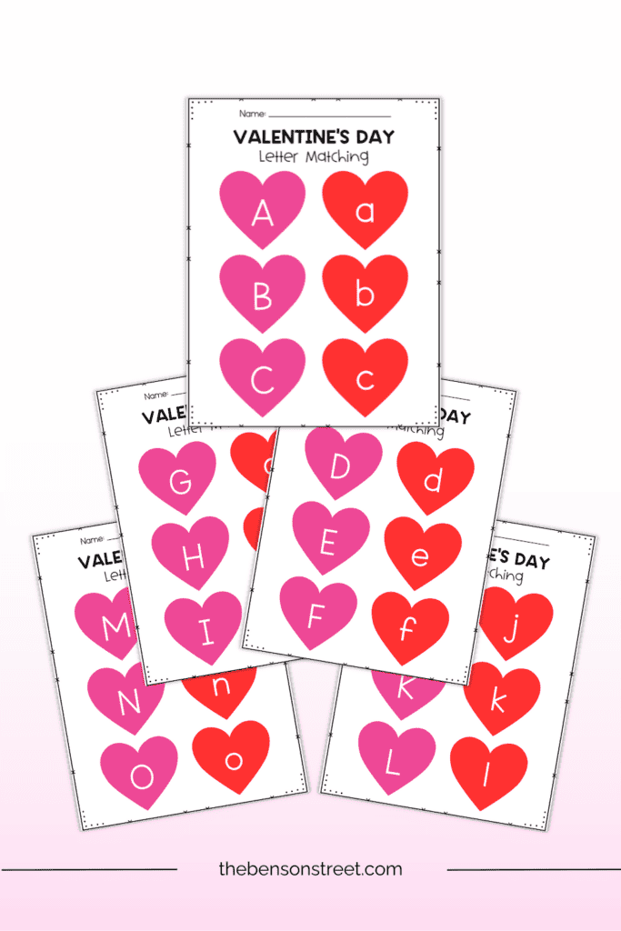 Valentine's Day letter matching hearts game for preschoolers free printable