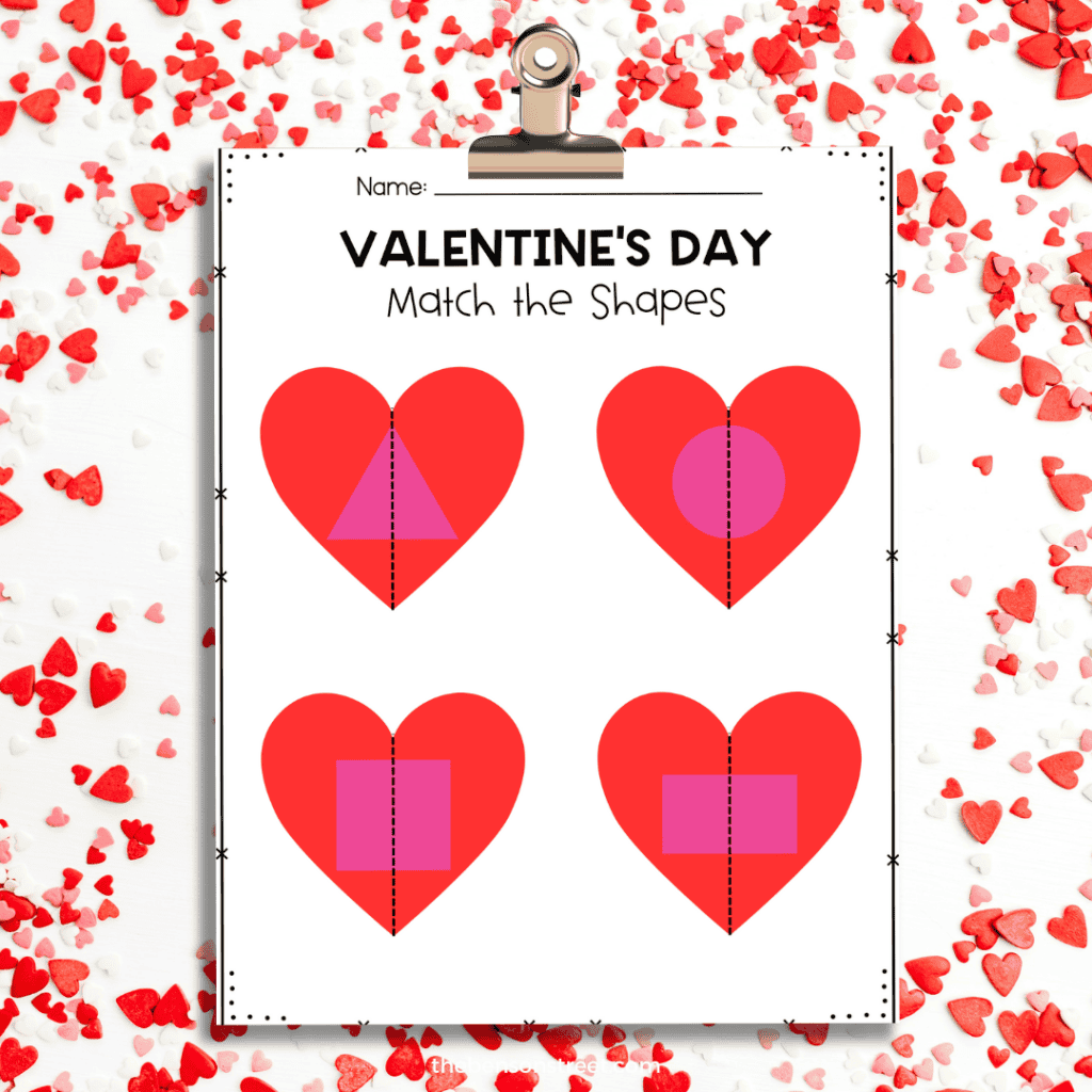Valentine's Day match the shapes game free printable