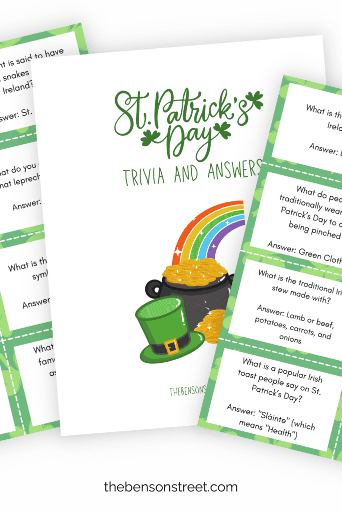 A Bunch of Free printable trivia questions cards for March 17th