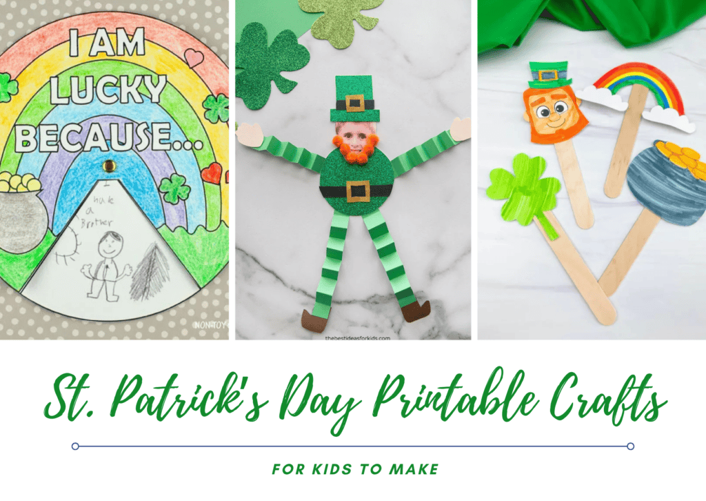 A bunch of free printable St. Patrick's Day Printable Crafts for kids to make