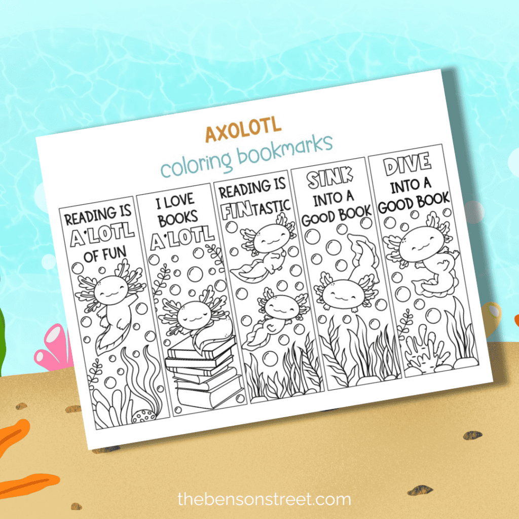 Adorable Axolotl Coloring Bookmarks free printable file