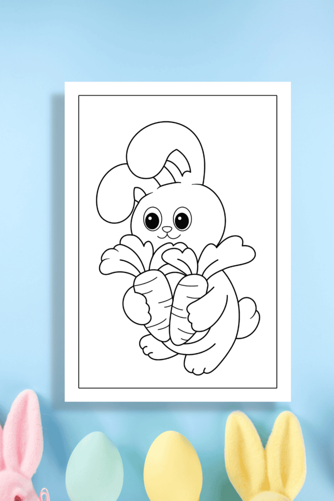 Easter Bunny holding carrots coloring sheet