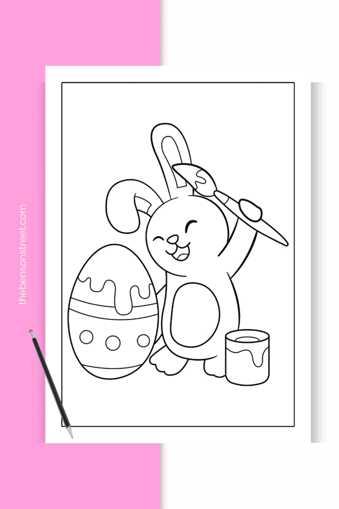 Easter bunny painting an easter egg coloring page