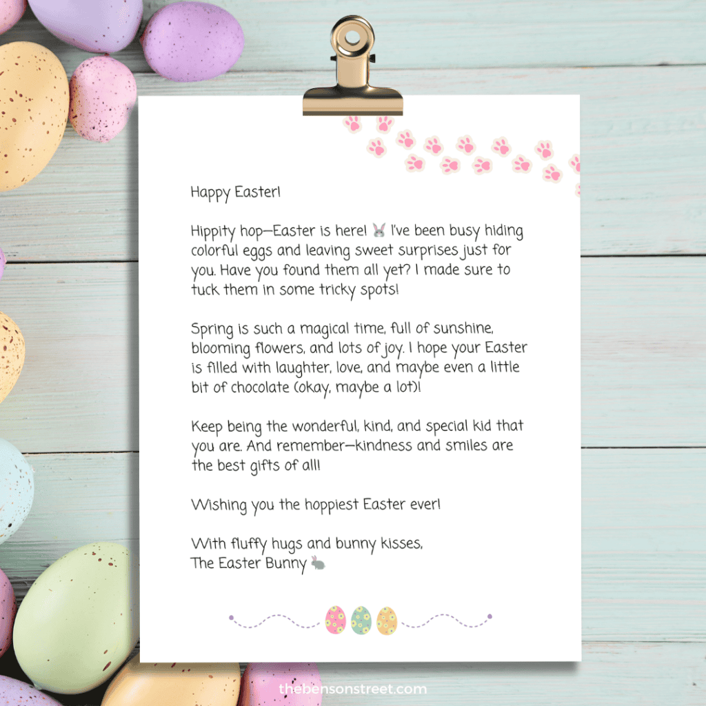 Easy to download and print letter from the Easter Bunny pdf file