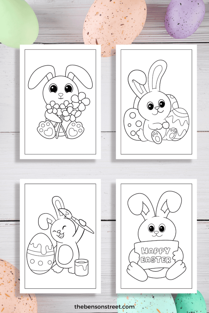 Free Printable Set of 8 Easter Bunny Coloring Pages for Easter