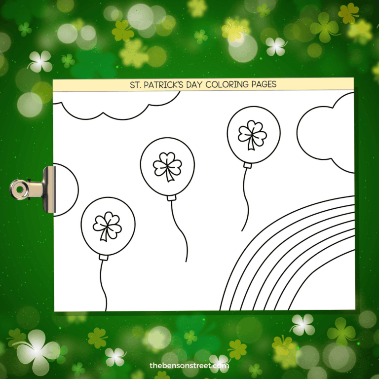Free Printable St. Patrick's Day Rainbow Coloring Page with balloons
