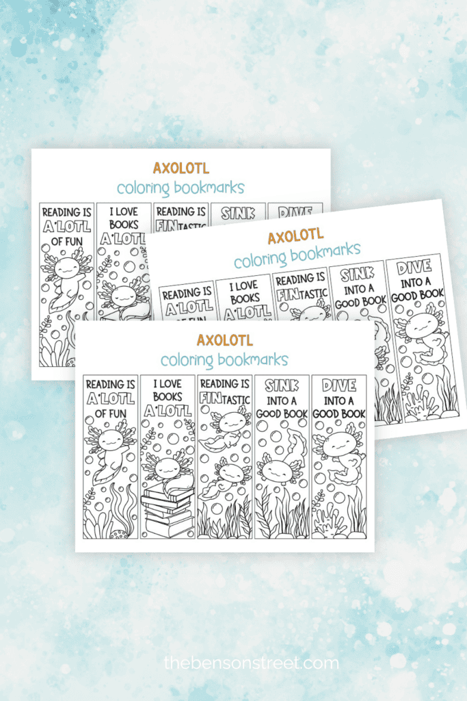Free printable Axolotl Bookmarks to color and personalize