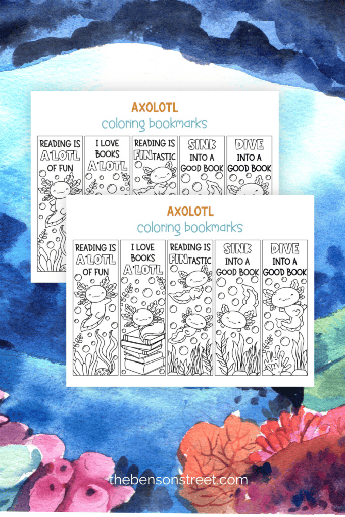 Free printable Axolotl Bookmarks to color