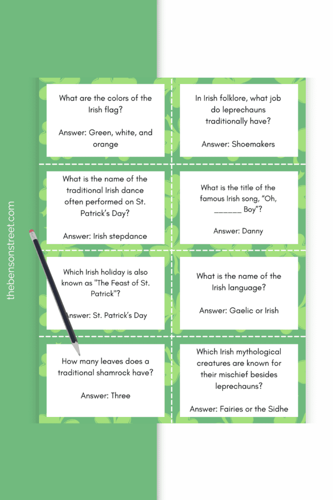 Free to print St. Patrick’s Day Trivia Questions and Answer key