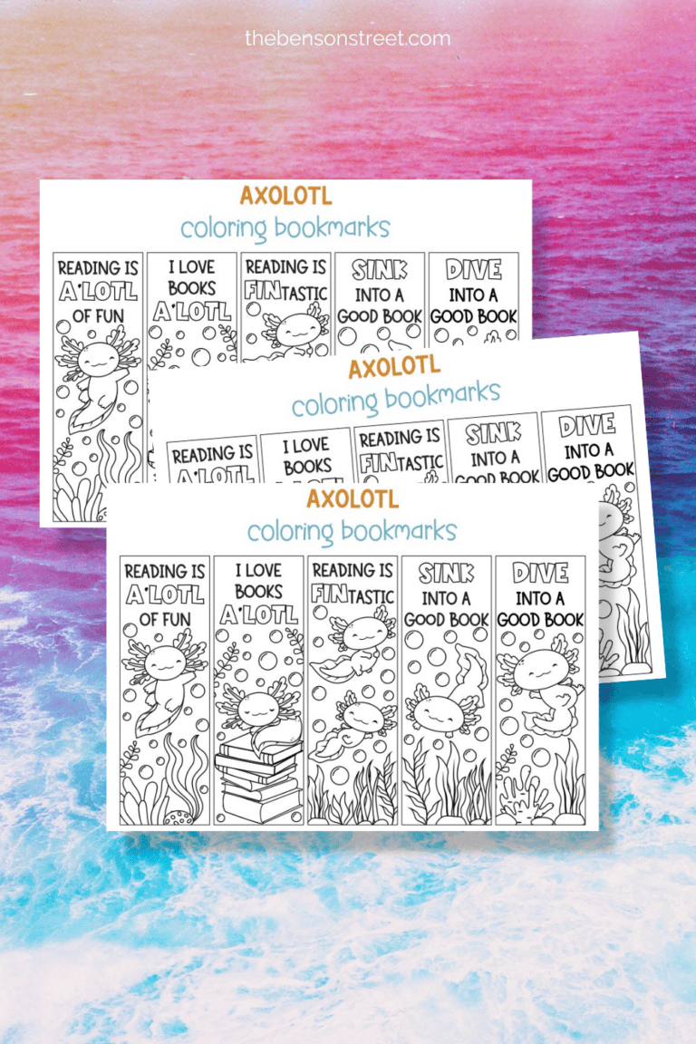 Free to print and color axolotl coloring bookmarks digital download