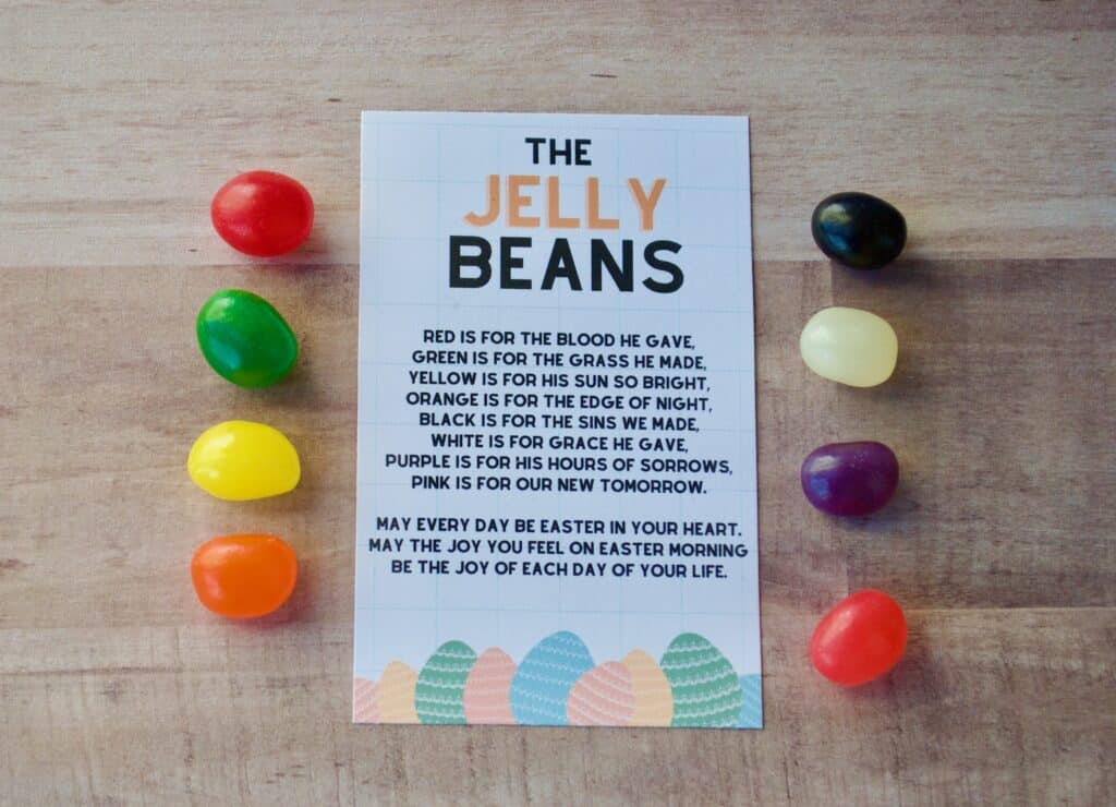 Jelly Bean Prayer Printable with colors of jelly beans around the poem
