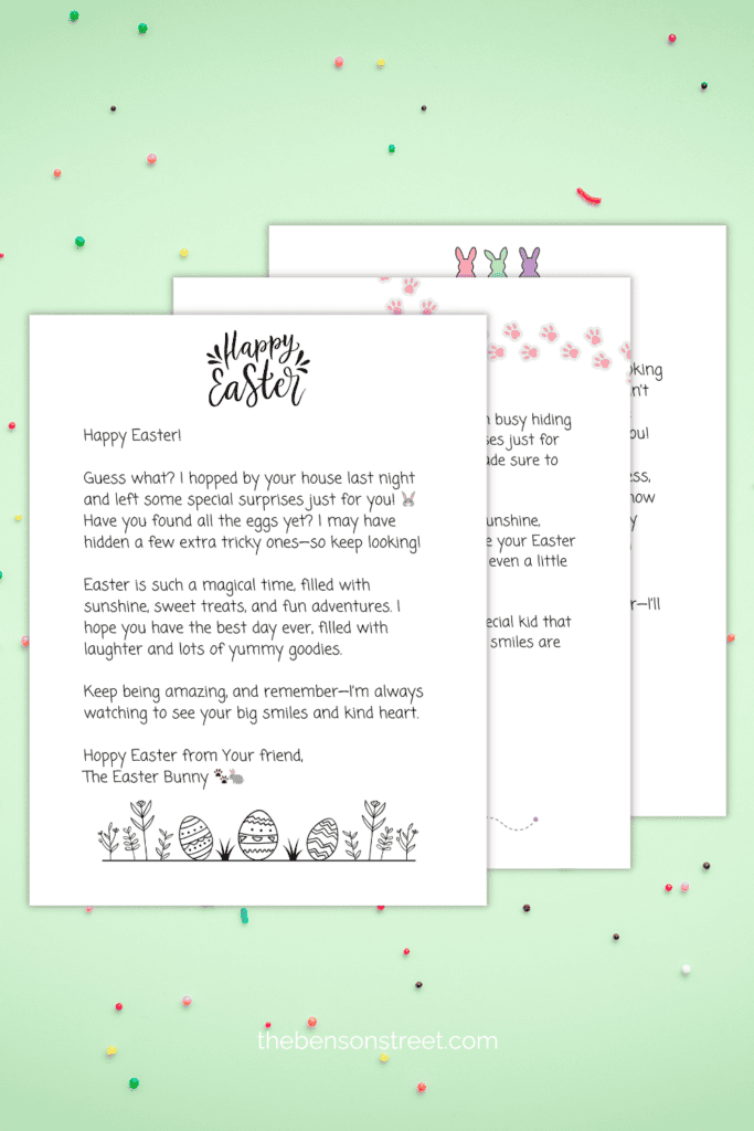 Print off a letter from the Easter bunny to slip in Easter Baskets