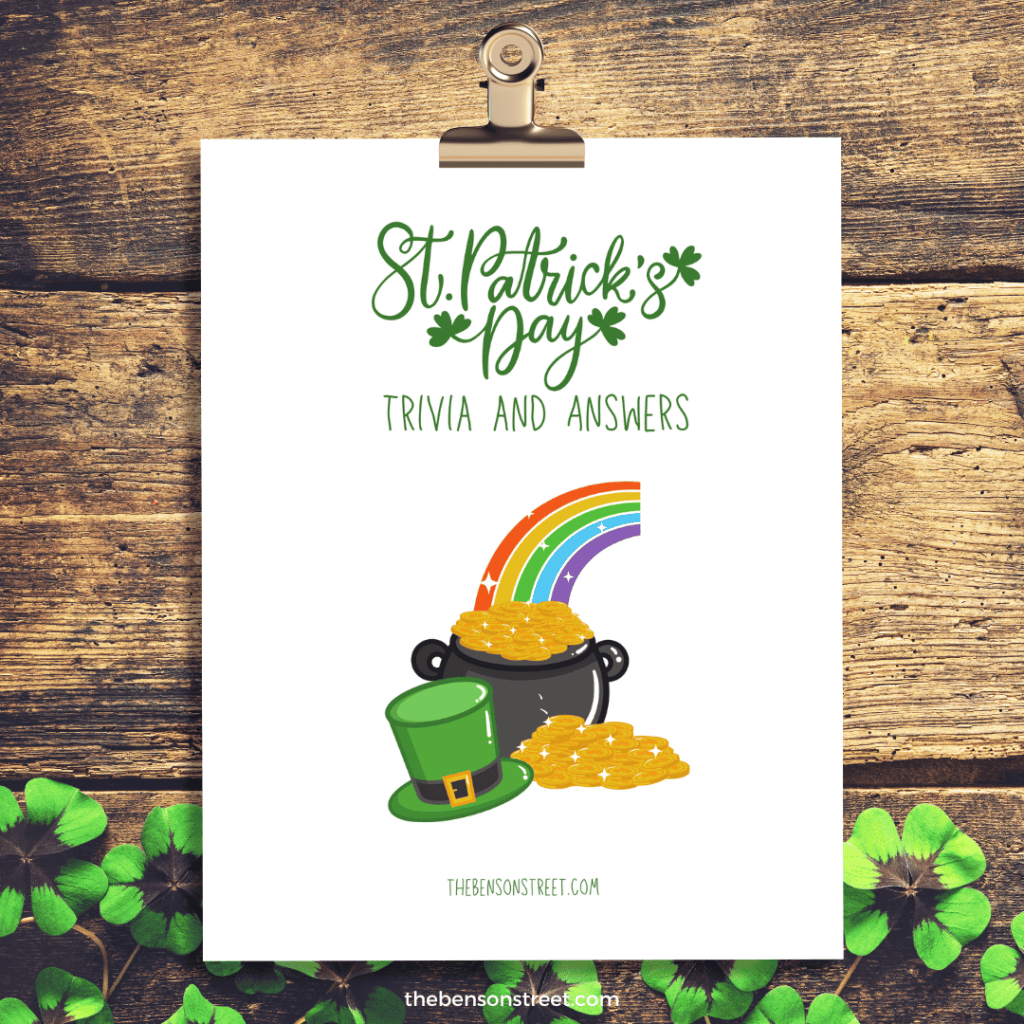 Set of free printable St. Patrick's Day trivia and answers on cards