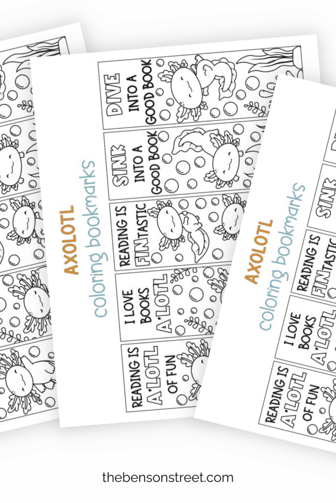 Set of free printable axolotl bookmarks to color