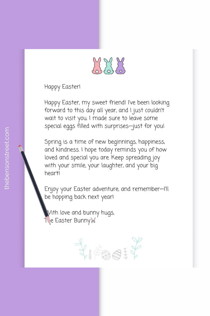 Simple letter from the Easter Bunny for Kids