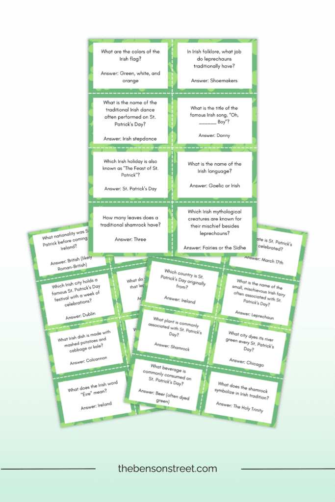 St. Patrick’s Day Trivia Questions & Answers Printable with varying difficulty 