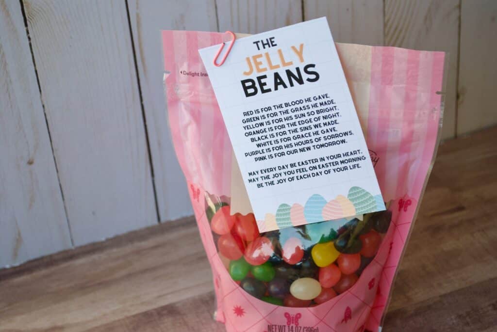 The Jelly Beans Poem Printed and attached to a bag of jelly beans
