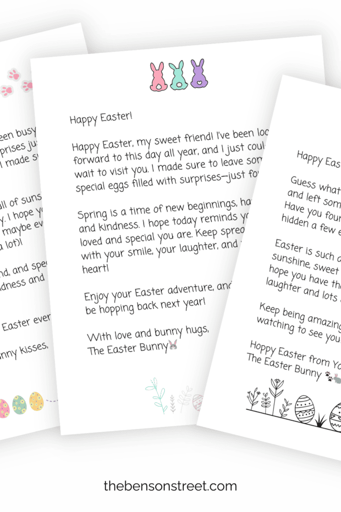 Three different Easter Bunny Letters from the Easter bunny to print