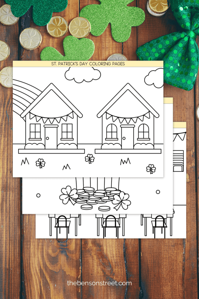 Three examples of St. Patrick's Day coloring pages printables