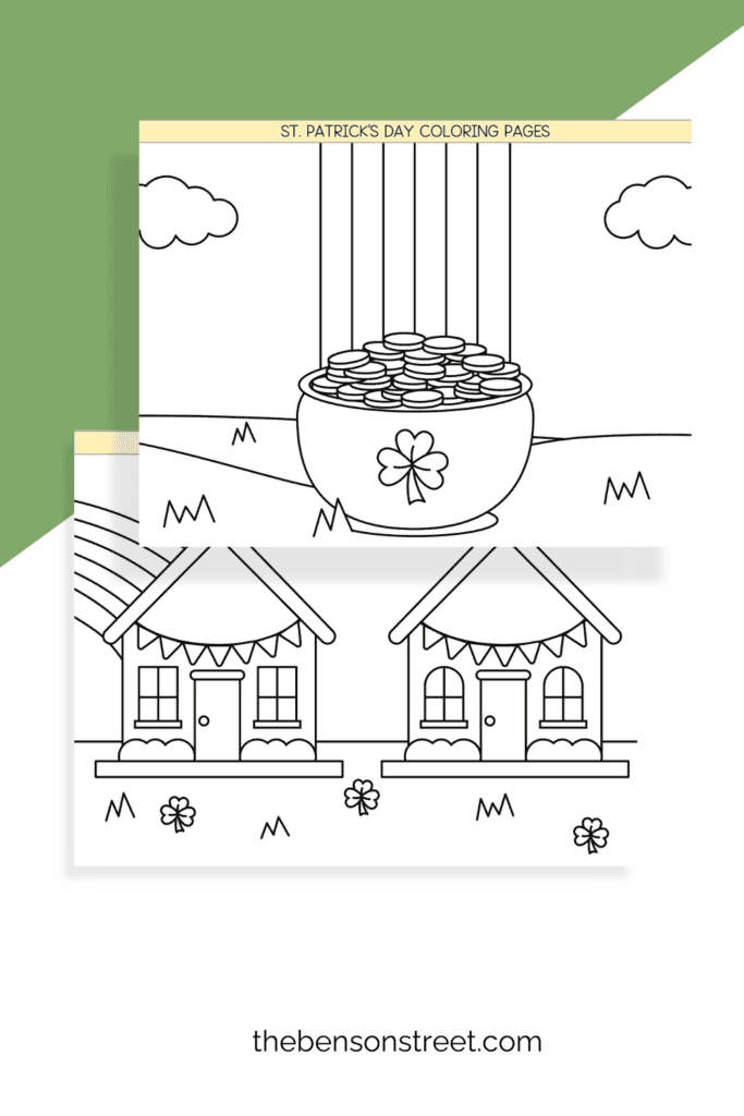 Two examples of free printable St. Patrick's Day Coloring pages for kids