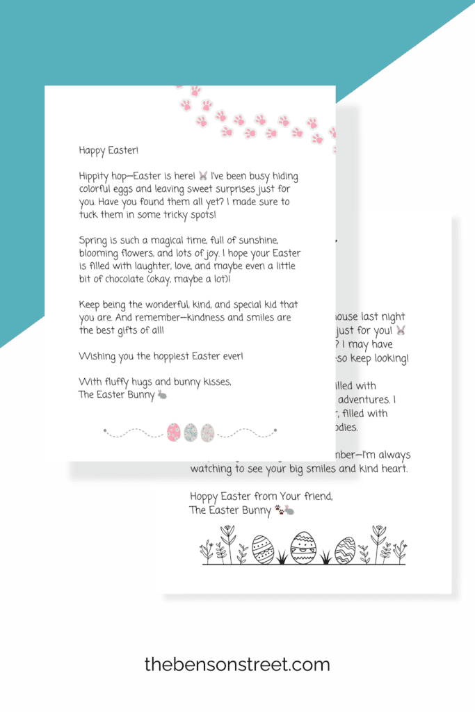 Two examples of free printable letters from the Easter Bunny