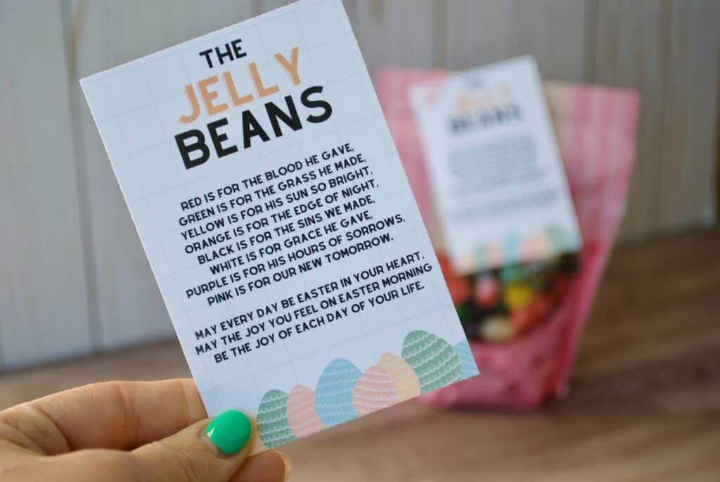 Upclose shot of a printed poem about Jelly Beans for Easter
