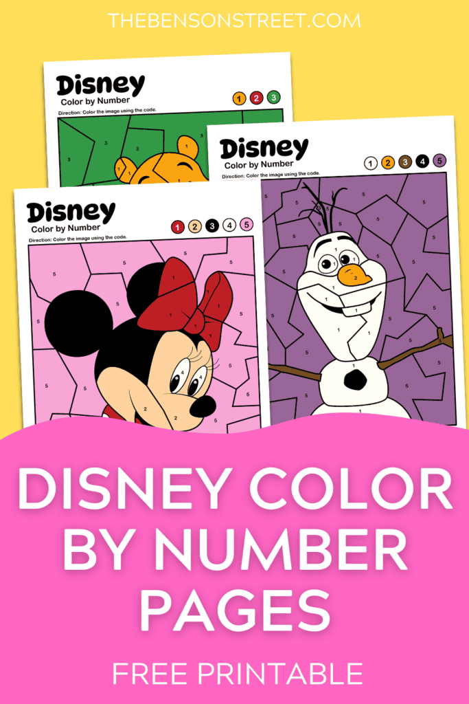 8 Different Disney Color by Number Pages Free Printable set