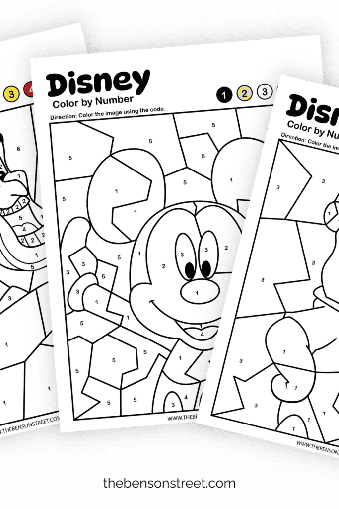 8 Pages of Disney Character color by number pages