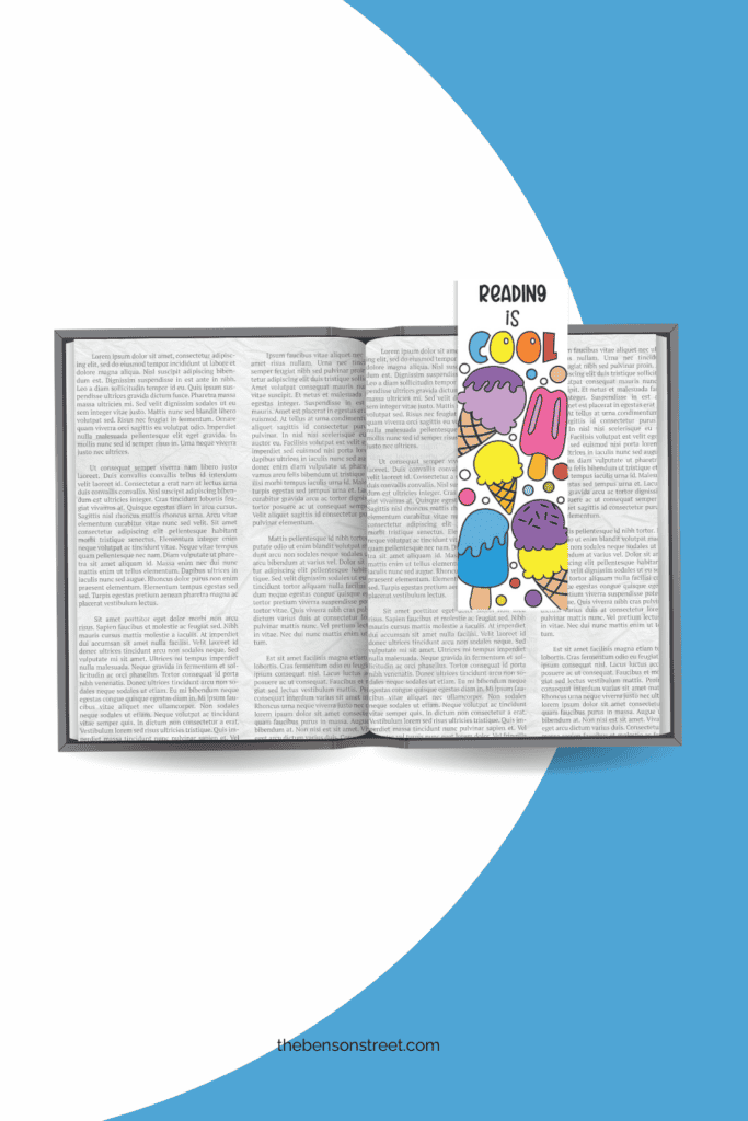 A book laying open with a colored in reading is cool summer bookmark